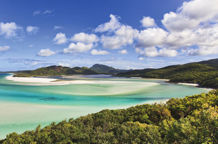 paradise like tropical exotic island with white sandy whiteheaven beach in Whitsunday group of Coral Sea near Queensland, Australia