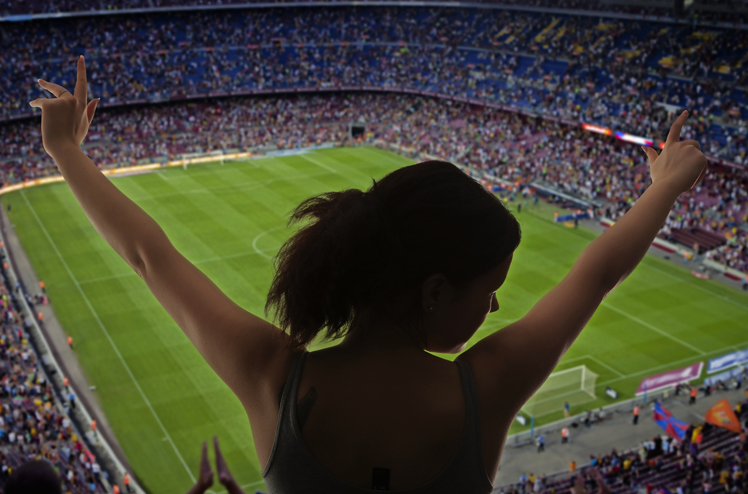 Happy soccer fans in the stadium