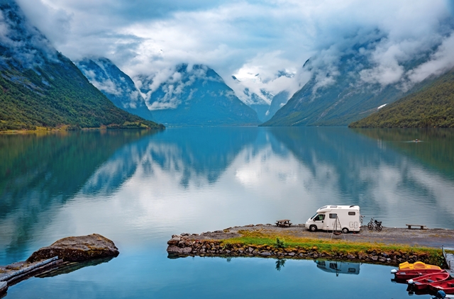 Family vacation travel RV, holiday trip in motorhome