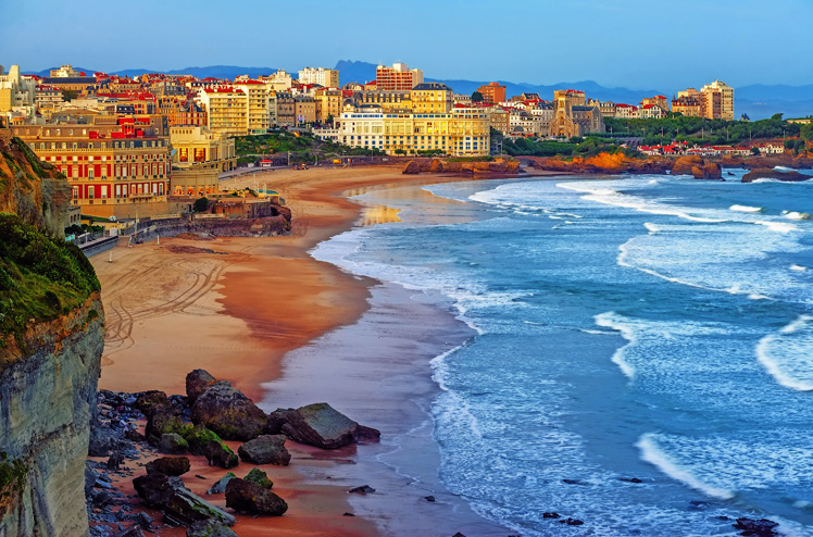 Biarritz city and its famous sand beaches - Miramar and La Grande Plage, Bay of Biscay, Atlantic coast, France