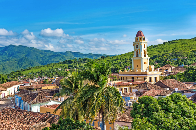 Trinidad de Cuba a travelling landmark in the Caribbean: Aerial view of Trinidad skyline including the Convent of Saint Assisi which is currently used as the Museum of the Fight Against Bandits