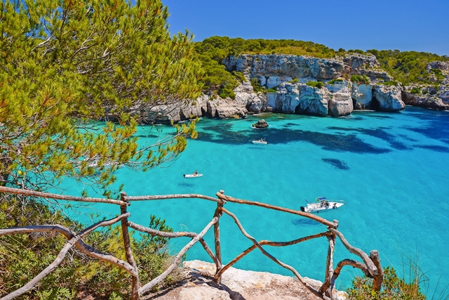 View of beautiful bay of Cala Macarelleta, Menorca island, Spain