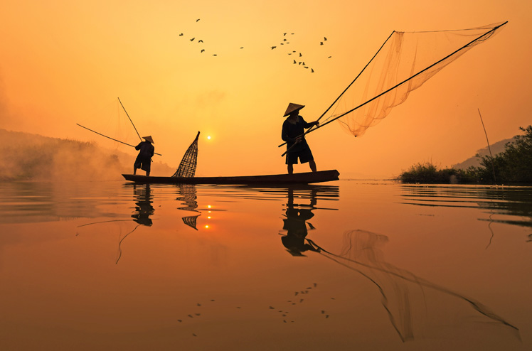 Fishermans is fishing in Mekong river in the morning at Nongkhai